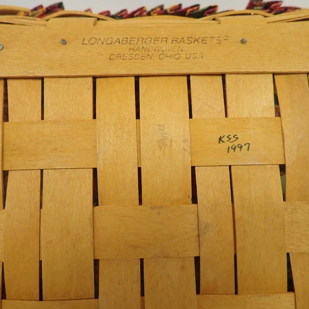 Vintage 1997 Shades of Autumn Longaberger Basket With Lid Red Fall Leaves Square